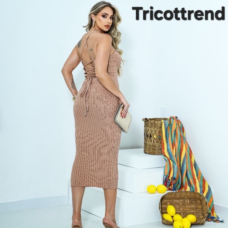 ✨ Vestido Midi Trançado nas Costas – Tricot Modal Premium | Coleção Verão 2026 ✨
