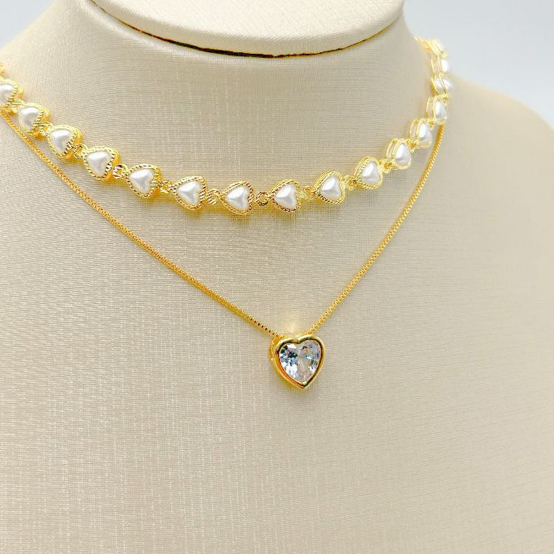 Conjunto Colar + Choker Feminino Banhadas