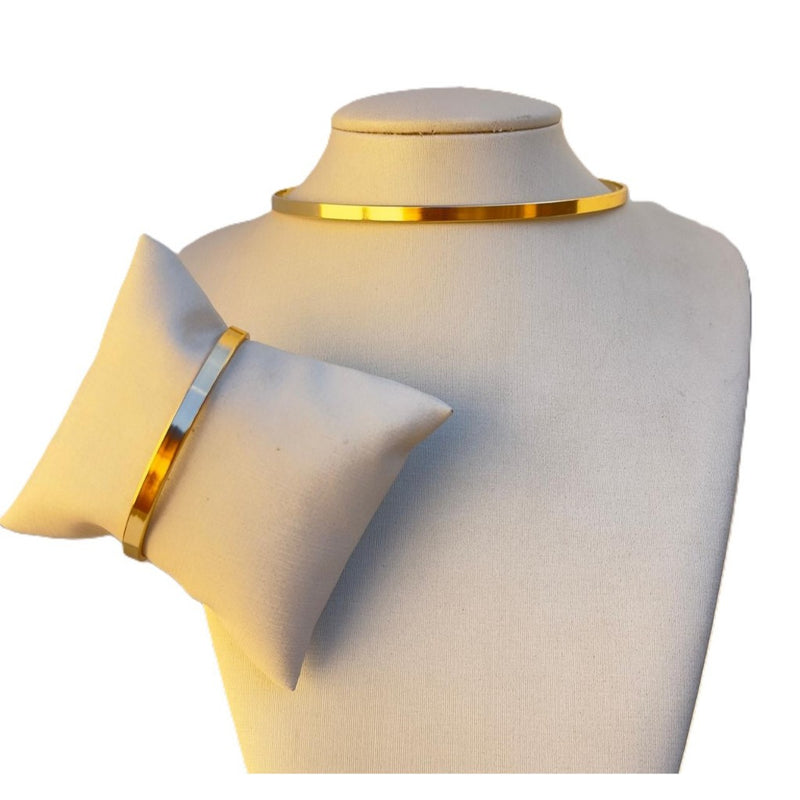 ✨Conjunto Feminino Choker e Pulseira Ajustável Reto Liso