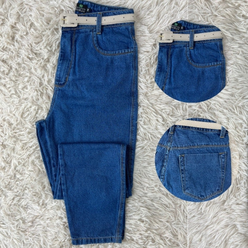 ✨ Calça Jeans Mom com Cinto – 100% Algodão Premium