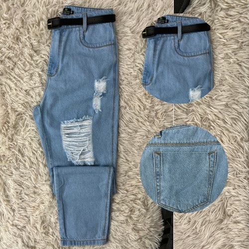 ✨ Calça Jeans Mom com Cinto – 100% Algodão Premium