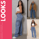 👖Calça Jeans Wide Leg Cargo Feminina